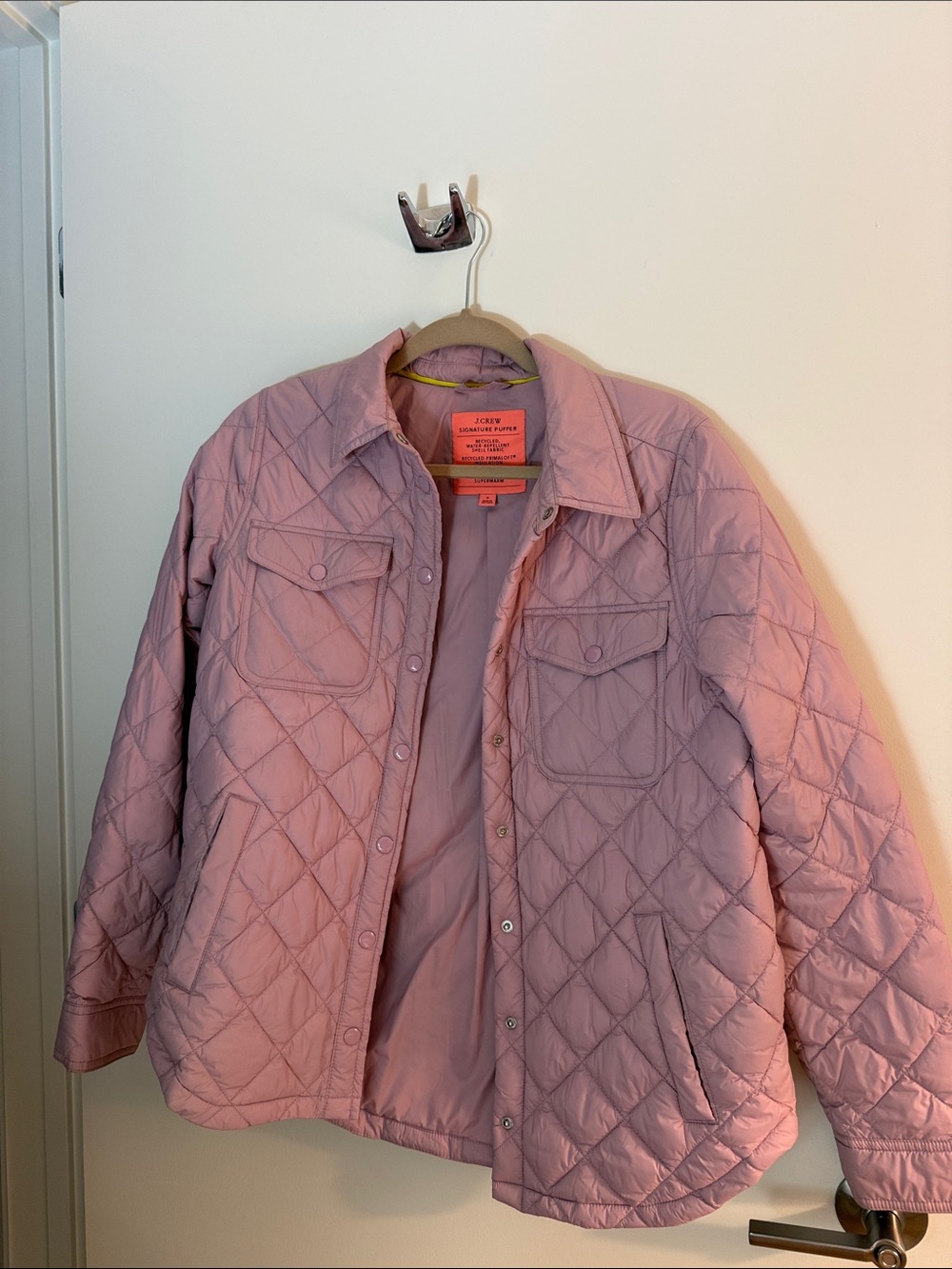 J. Crew Quilted Light Pink Button-Front Jacket
